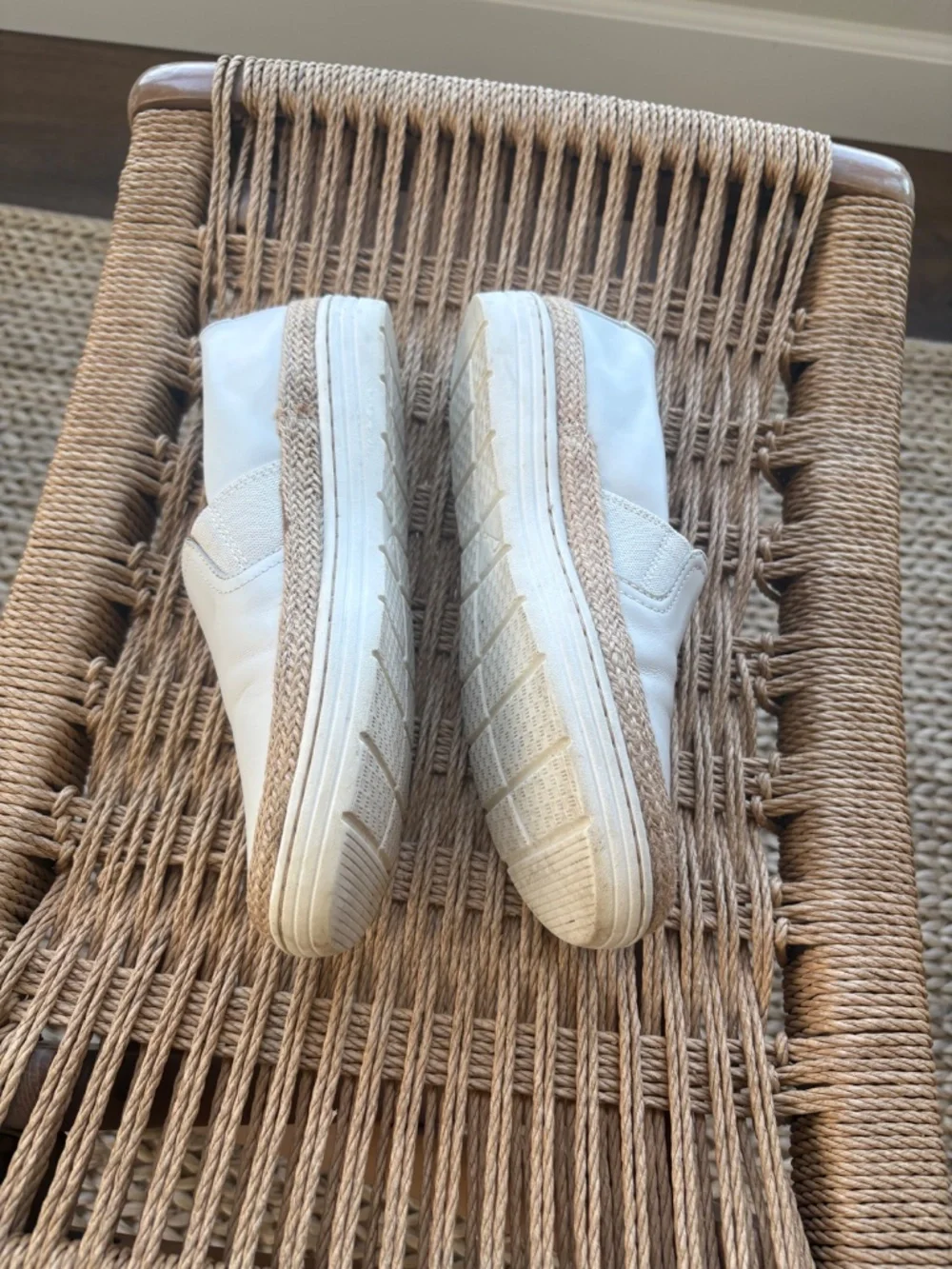 Clarks Collection White Leather Espadrille Slip-on Sneakers 7.5